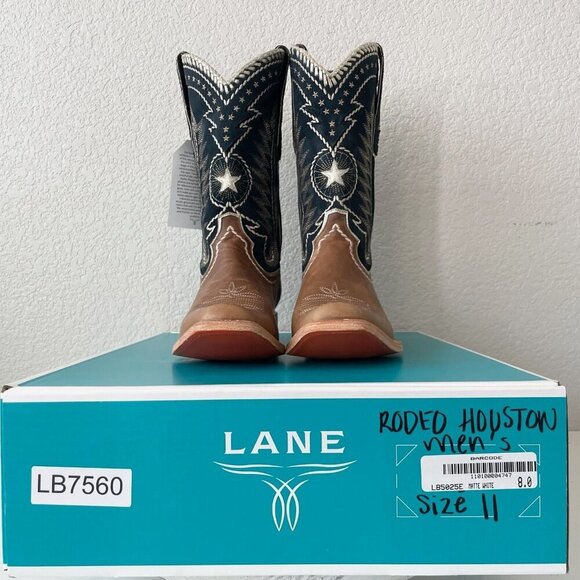 Lane RODEO HOUSTON Mens Cowboy Boots Size 11 Brown Leather Western Blunt Toe - Picture 10 of 11